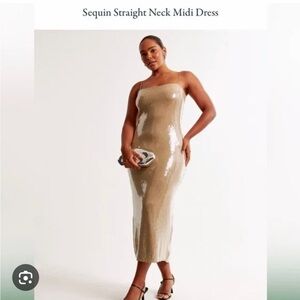 Abercrombie & Fitch Tan Sequin Midi Dress